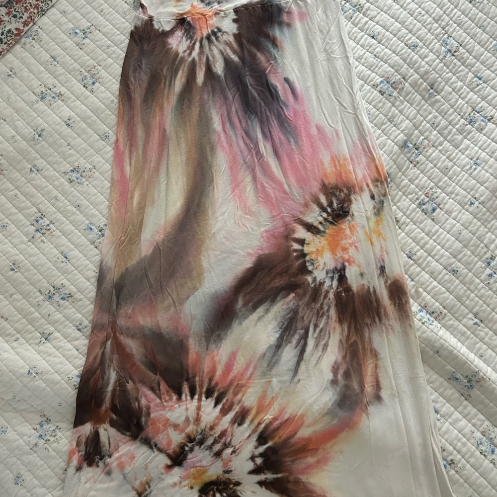 Tie Dye Maxi Skirt with Pink and Brown Accents